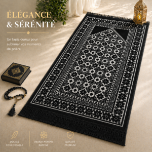 Le tapis de prière Luxe Persan noir Sajadah.