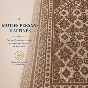 Zoom sur les broderies du tapis de prière Luxe Persan marron Sajadah.