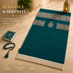 Le tapis de prière Luxe Mecquois bleu Turquoise Sajadah.