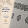 Zoom sur les broderies du tapis de prière Luxe Mecquois gris Argent Sajadah.