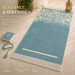 Le tapis de prière Luxe Calligraphie bleu Vert Sajadah.