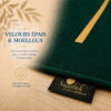 Zoom sur l'épaisseur du tapis de prière Luxe Calligraphie vert Sajadah.