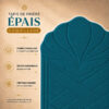 Zoom sur le design matelassé du tapis de prière épais Coquillage bleu Turquoise Sajadah.