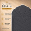 Zoom sur la qualité du velours premium turc du tapis de prière épais Coquillage gris Ardoise Sajadah.