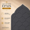 Zoom sur le design matelassé du tapis de prière épais Dôme gris Ardoise Sajadah.