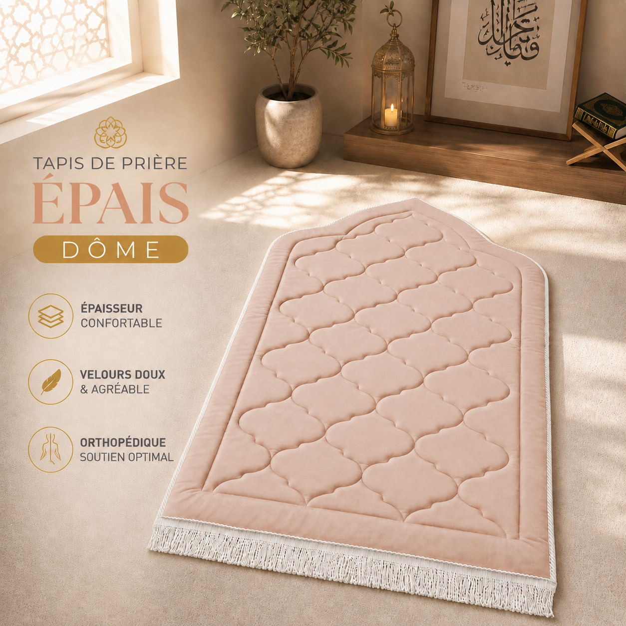 Le tapis de prière épais Dôme rose Pâle Sajadah.