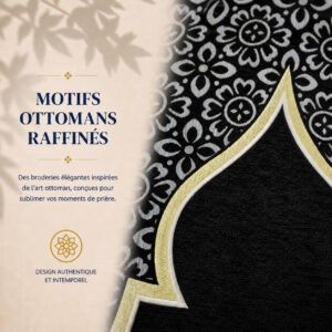 Zoom sur les broderies de notre tapis de prière Luxe Otoman Sajadah.