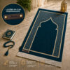 Le tapis de prière Luxe Ottoman bleu Azur Sajadah avec sa personnalisation en cuir véritable couleur chocolat