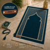 Le tapis de prière Luxe Ottoman bleu Azur Sajadah avec sa personnalisation en cuir véritable couleur marron