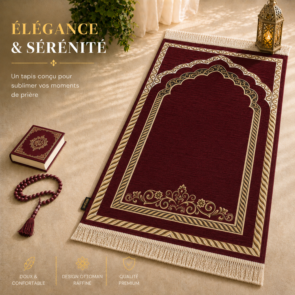 Le tapis de prière Luxe Ottoman Royal rouge Sajadah.