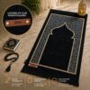Le tapis de prière Luxe Ottoman noir Sajadah avec sa personnalisation en cuir véritable couleur marron.
