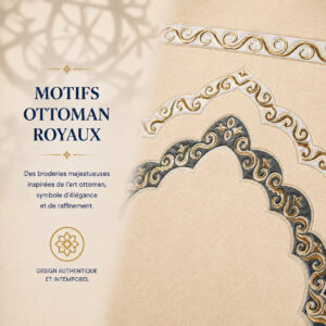 Zoom sur les broderies du tapis de prière Luxe Ottoman Royal beige Crème Sajadah.