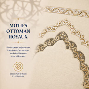 Zoom sur les broderies du tapis de prière Luxe Ottoman Royal blanc Sajadah.