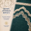 Zoom sur les broderies du tapis de prière Luxe Ottoman Royal vert Paon Sajadah.