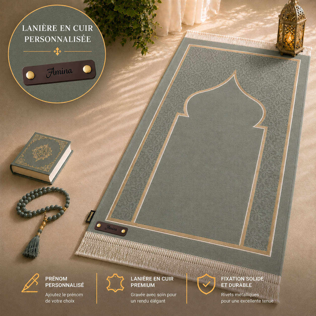 Tapis de prière Luxe Ottoman gris Vert