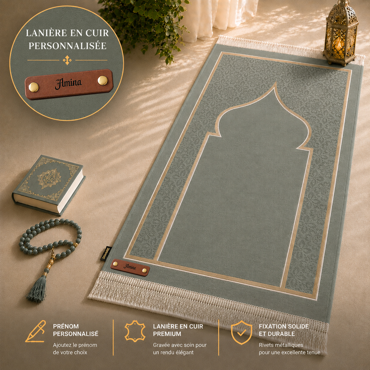 Tapis de prière Luxe Ottoman gris Vert