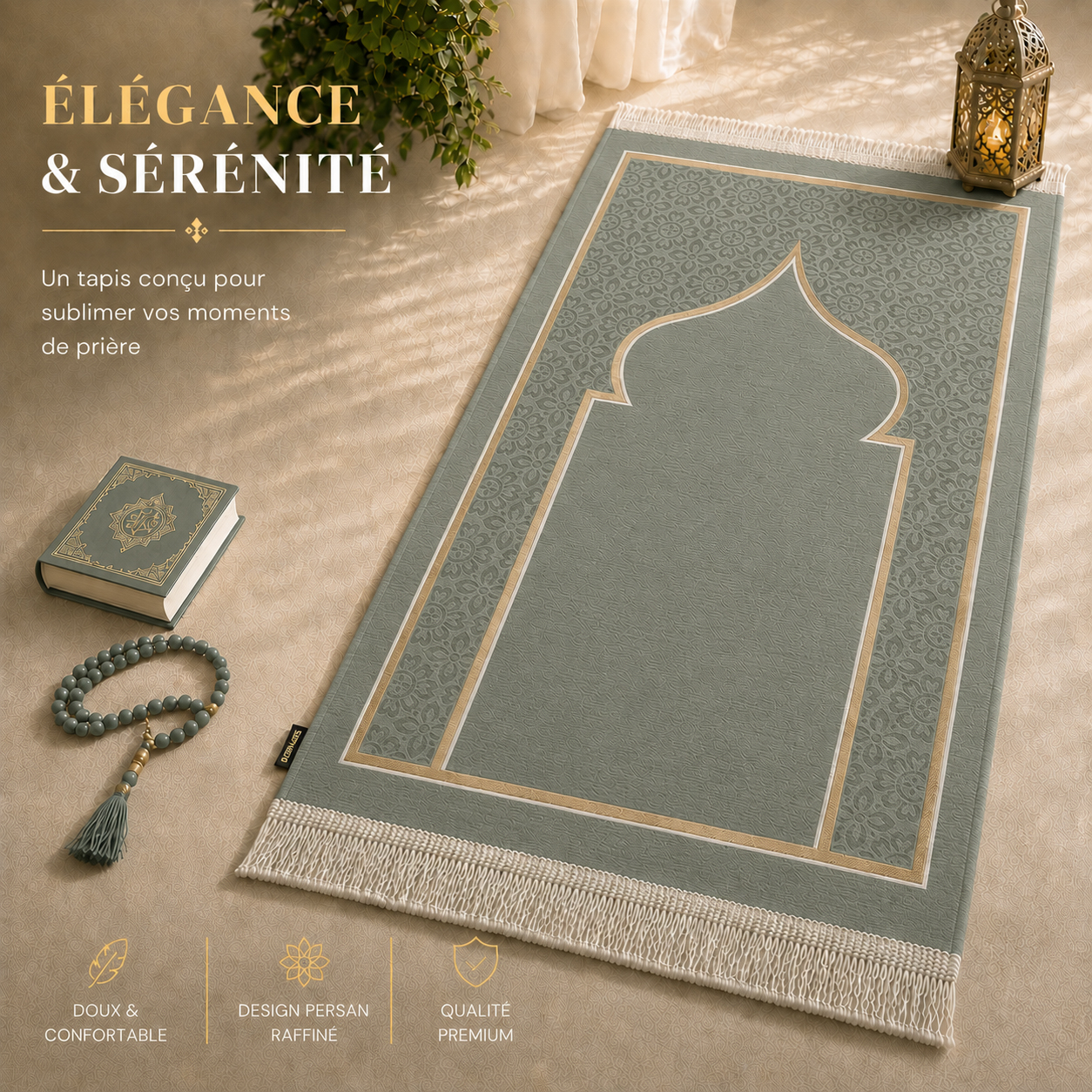 Tapis de prière Luxe Ottoman gris Vert